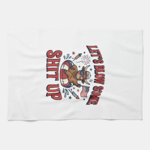 Funny Patriotic Highland Cow Fireworks Shirt (2)_1 Tea Towel