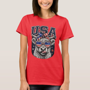 Funny Patriotic Highland Cow USA Fourth Of July T-Shirt