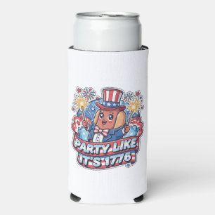 Funny Patriotic Hot Dog 4th of July Party Seltzer Can Cooler
