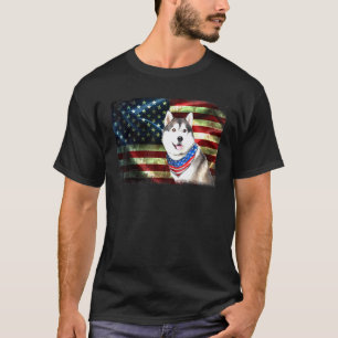 Funny Patriotic Husky American Flag Dog Men Women T-Shirt
