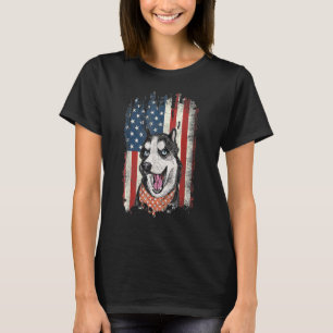 Funny Patriotic Husky American Flag Dog Men Women T-Shirt