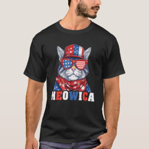 Funny Patriotic Kitty cat 4th of July Meowica Cat T-Shirt