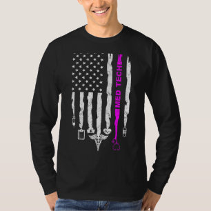 Funny Patriotic Med Tech USA Flag Nurses Med Tech  T-Shirt
