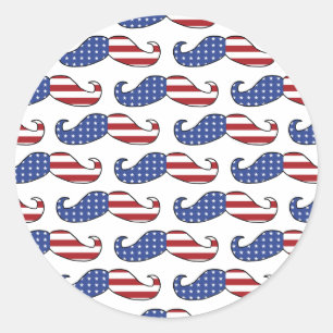 Funny Patriotic Moustache Pattern Classic Round Sticker