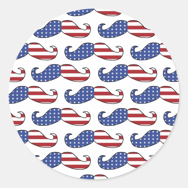 Funny Patriotic Moustache Pattern Classic Round Sticker (Front)