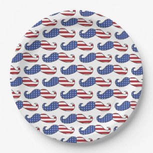 Funny Patriotic Moustache Pattern Paper Plate