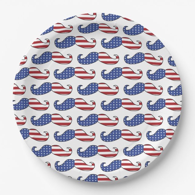 Funny Patriotic Moustache Pattern Paper Plate (Front)