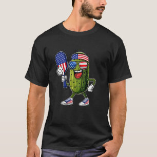 Funny Patriotic Pickle Playing Pickleball Paddle 4 T-Shirt