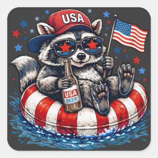 Funny Patriotic Racoon USA Fourth Of July  Square Sticker