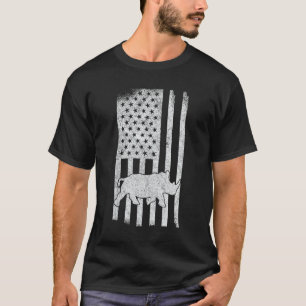 Funny Patriotic Rhino USA Flag Chubby Unicorn Retr T-Shirt