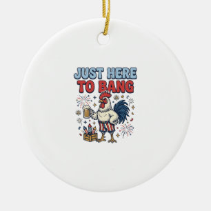 Funny Patriotic Rooster Fireworks Beer Shirt Desig Ceramic Tree Decoration