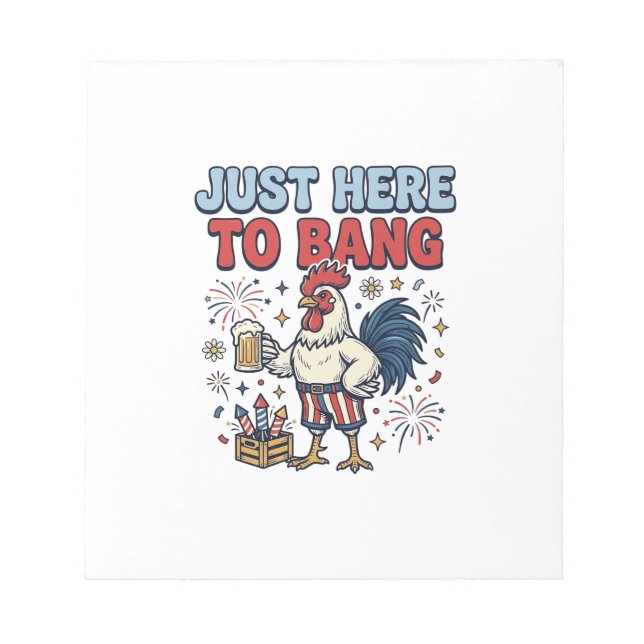 Funny Patriotic Rooster Fireworks Beer Shirt Desig Notepad (Front)