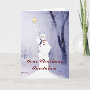 Funny patriotic snowman Christmas invitation
