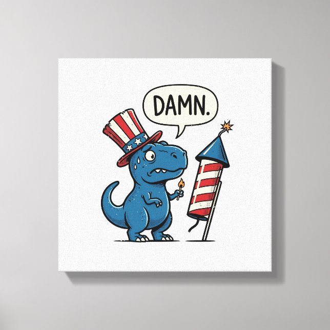 Funny Patriotic T-Rex Firework Shirt Design_1 Canvas Print (Front)