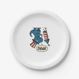 Funny Patriotic T-Rex Firework Shirt Design_1 Paper Plate