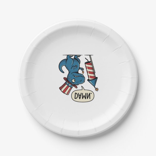 Funny Patriotic T-Rex Firework Shirt Design_1 Paper Plate (Front)