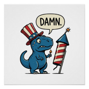 Funny Patriotic T-Rex Firework Shirt Design_1 Poster