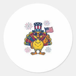 Funny Patriotic Turkey Fireworks Vintage Shirt_1 Classic Round Sticker
