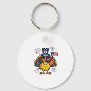 Funny Patriotic Turkey Fireworks Vintage Shirt_1 Key Ring