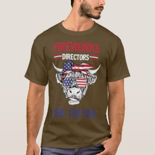Funny Patriotics Pride Moorica Highland Cow Flag 4 T-Shirt