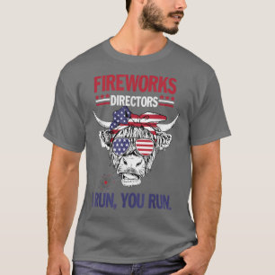 Funny Patriotics Pride Moorica Highland Cow Flag 4 T-Shirt