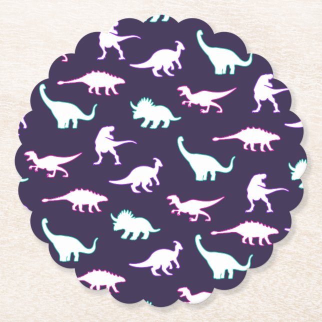 Funny pattern neon colour dino comic dinosaur paper coaster (Front)