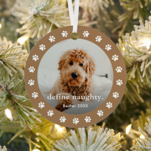 Funny Paw print 2 Photo Pet Christmas Metal Tree Decoration