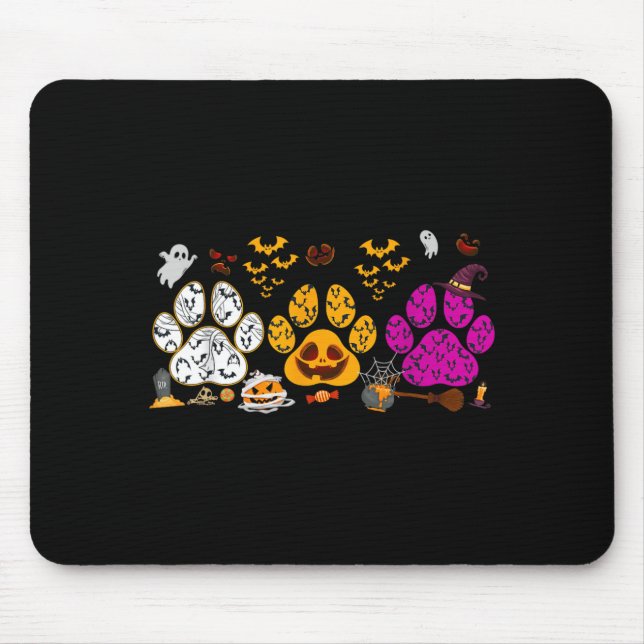 Funny Paw Print Halloween Dog Candy Pumpkin Ghost Mouse Pad (Front)