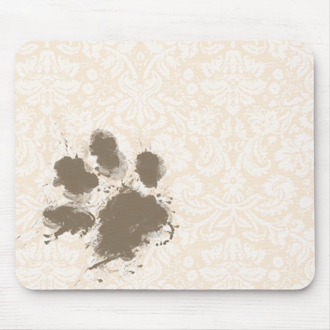 Funny Paw Print on Antique White Damask Mouse Pad (Front)