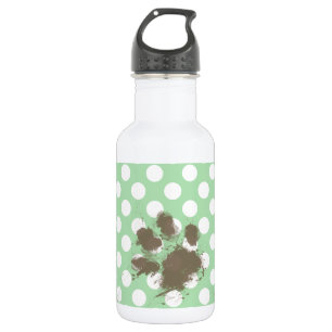 Funny Paw Print on Celadon Green Polka Dots 532 Ml Water Bottle