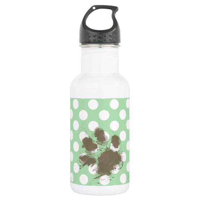 Funny Paw Print on Celadon Green Polka Dots 532 Ml Water Bottle (Front)