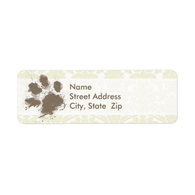 Funny Paw Print on Ivory Damask Pattern (Front)