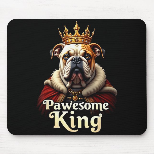 Funny Pawesome English Bulldog King Dog Art  Mouse Pad (Front)