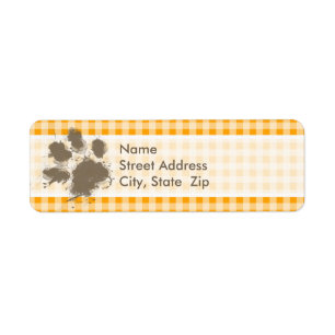 Funny Pawprint Amber Orange Gingham