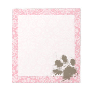 Funny Pawprint on Bubble Gum Pink Damask Notepad