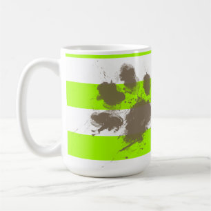 Funny Pawprint on Electric Lime Green Stripes Coffee Mug