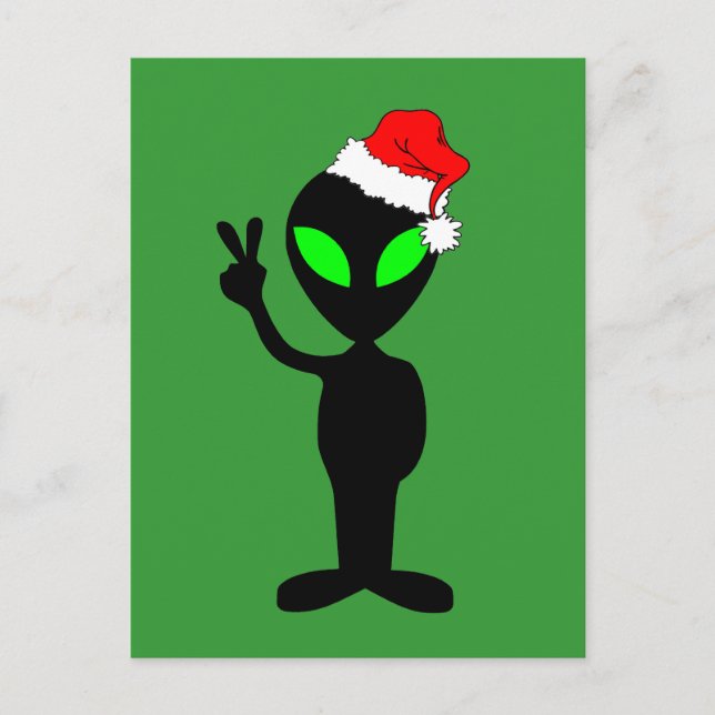 Funny peace alien santa holiday postcard (Front)