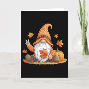 Funny Peace Gnome Halloween Thanksgiving Pumpkin A Card