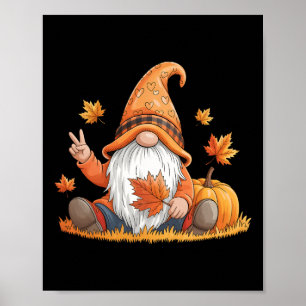 Funny Peace Gnome Halloween Thanksgiving Pumpkin A Poster