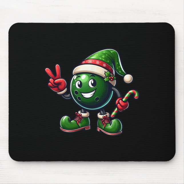 Funny Peace Hand Bowling Elf Christmas Womens Mens Mouse Pad (Front)