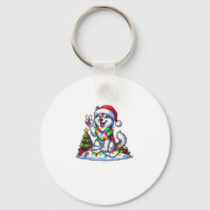 Funny Peace Hand Husky Christmas Lights Womens Men Key Ring