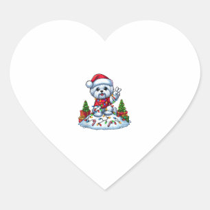 Funny Peace Hand Maltese Christmas Lights Womens M Heart Sticker