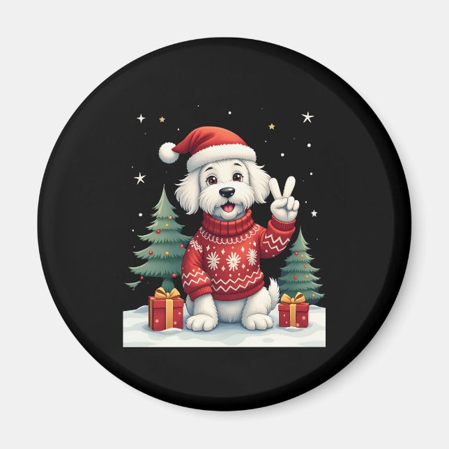 Funny Peace Hand Maltese Christmas Lights Womens M Magnet (Front)