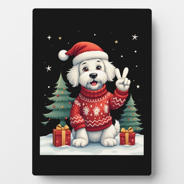 Funny Peace Hand Maltese Christmas Lights Womens M Plaque (Front)