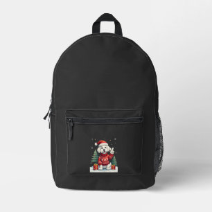 Funny Peace Hand Maltese Christmas Lights Womens M Printed Backpack
