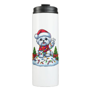Funny Peace Hand Maltese Christmas Lights Womens M Thermal Tumbler