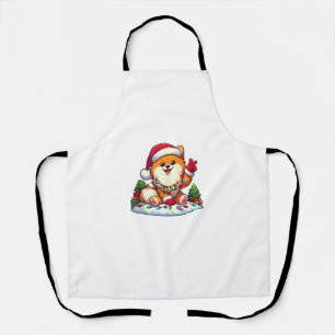 Funny Peace Hand Pomeranian Christmas Lights Women Apron