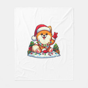 Funny Peace Hand Pomeranian Christmas Lights Women Fleece Blanket