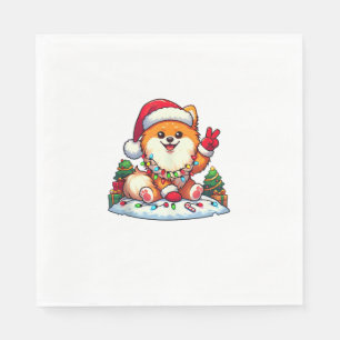 Funny Peace Hand Pomeranian Christmas Lights Women Napkin