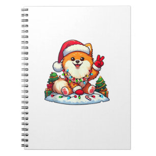 Funny Peace Hand Pomeranian Christmas Lights Women Notebook